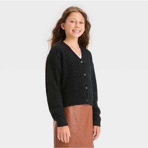 New! Girls' Cropped Cable Knit Cardigan Sweater - art class™ Black XS